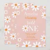 Daisy Wild One Invitation Girl 1er anniversaire In (Devant / Derrière)