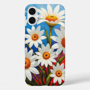 Daisy wilde bloem boho wit en blauw iPhone 16 plus hoesje