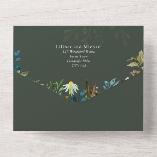 Daisy Wildflower Greenery Wedding All In One Uitnodiging (Achterkant)