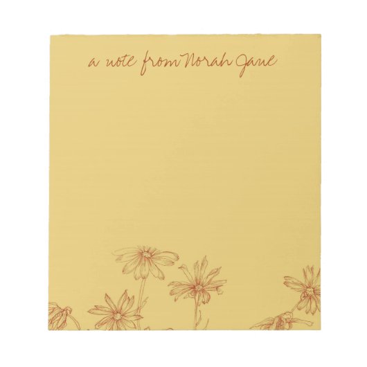 Daisy Wildflower Sepia Ink Drawing Personalized Notitieblok (Voorkant)