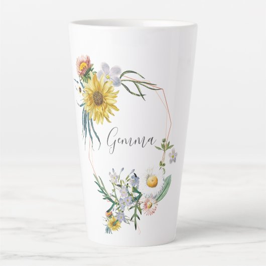 Daisy Wreath Aangepaste naam Latte Mok (Voorkant)