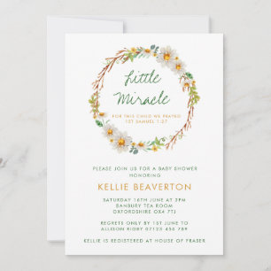 Daisy Wreath Little Miracle Baby shower Invitation