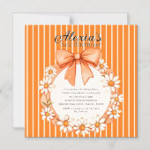 Daisy Wreath Orange Stripe Birthday Thin Magnetic  Magnetische Uitnodiging (Voorkant)