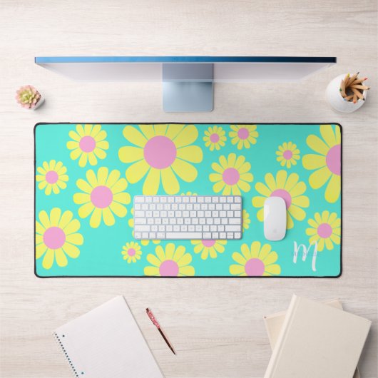 Daisy Yellow Aqua Desk Mat (Bureau 1)