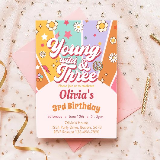 Daisy Young Wild Three 3e Invitation anniversaire