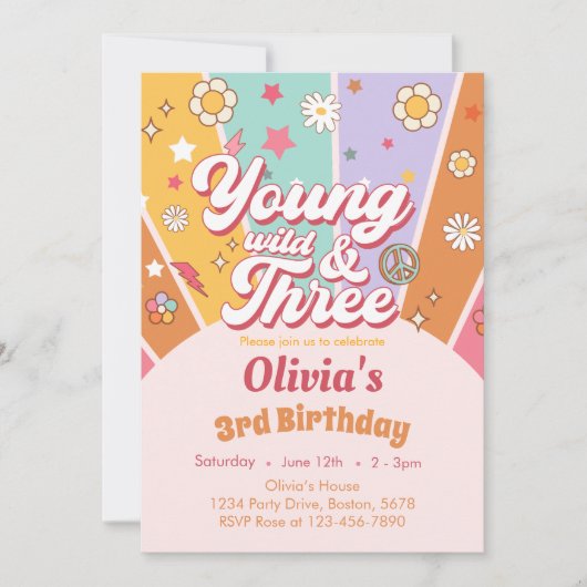 Daisy Young Wild Three 3e Invitation anniversaire (Devant)