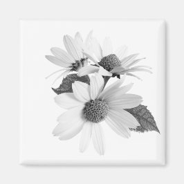 Daisy zwart-wit bloemenmontage magneet