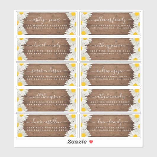 Daisys Rustic Wood Mariage Étiquettes de adresse i (Feuille)