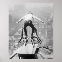 Dak Balance-act, 1910. Oude foto Poster