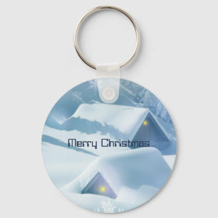 Dakbedekking met glitterende sneeuw sleutelhanger
