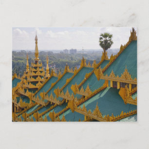 Daken van Shwedagon Pagode, Yangon, Myanmar Briefkaart