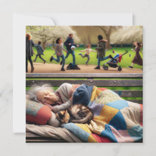 Dakloze dame napping op een parkbank