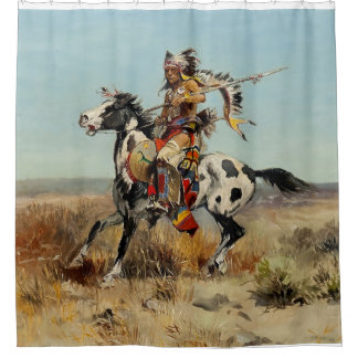 "Dakota Chief" Westerne kunst van Charles M Russel Douchegordijn
