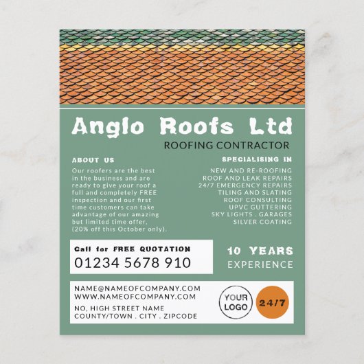 Dakpannen, Tegels, dakpannen, dakpannen Adverteren Flyer (Voorkant)