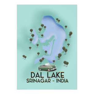 Dal Lake, Srinagar, Inde poster de voyage Carte