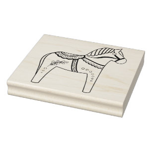 Dala folk horse, black folk horse contour 	rubberstempel