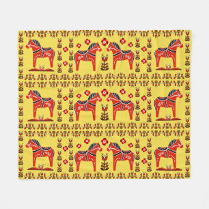 Dala folk horse, Nordic/Noors, rood/geel Fleece Deken