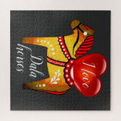Dala folkpaard, wit/zwart/geel/rood hart legpuzzel (Horizontaal)
