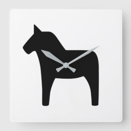 Dala Horse Black Clock Vierkante Klok