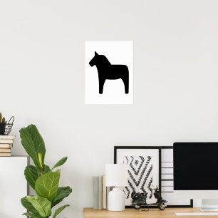 Dala Horse Black op White Poster