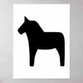 Dala Horse Black op White Poster (Voorkant)