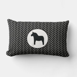 Dala Horse Black White Herringbone Sierkussen Kussen