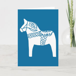 Dala Horse Blue Feestdagen Kaart