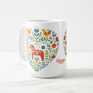 Dala Horse Folk Art Hygge Hartpatroon Mok