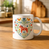 Dala Horse Folk Art Hygge Heart Pattern Mug