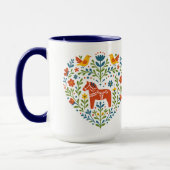 Dala Horse Folk Art Hygge Heart Pattern Mug (Gauche)