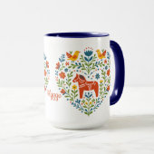 Dala Horse Folk Art Hygge Heart Pattern Mug (Devant droit)