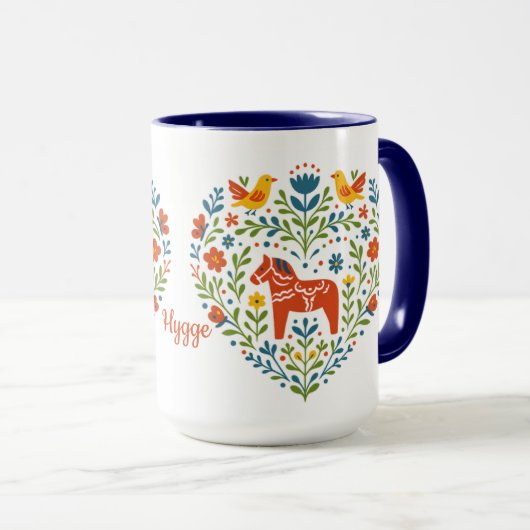 Dala Horse Folk Art Hygge Heart Pattern Mug (Devant droit)