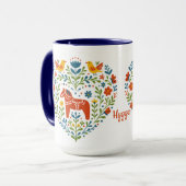Dala Horse Folk Art Hygge Heart Pattern Mug (Devant gauche)