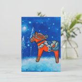 Dala Horse II in de winter Feestdagenkaart (Staand voorkant)