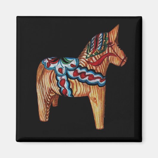 Dala Horse, natuurlijk hout Magneet (Voorkant)