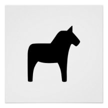Dala Horse noir sur blanc brillant Poster