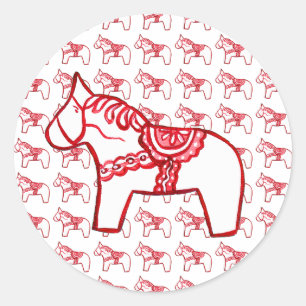 Dala Horse Sticker in het rood en wit