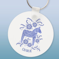 Dala Horse Swedish Folk Art Blue Custom Name