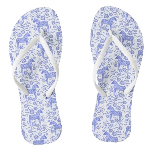Dala Horse Swedish Indigo Blue and White Pattern Teenslippers (Voetbed)