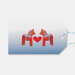 Dala Horse Twin Scandinavische volkskunst met hart Cadeaulabel