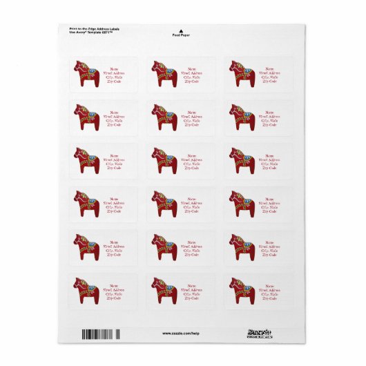 Dala Horse van Julia Persson Morrill Adres Label (Full Sheet)