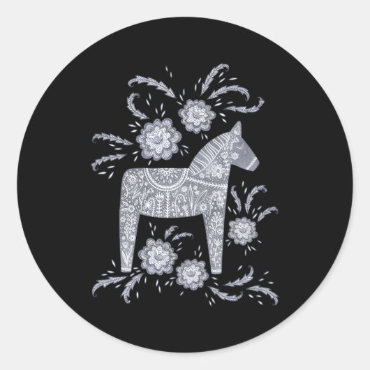 Dala Paard Zweeds Ronde Sticker (Voorkant)