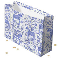 Dala suédois Cheval bleu et blanc Grand sac cadeau