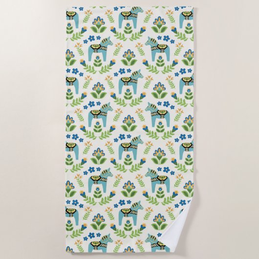 Dala suédoise Chevaux Turquoise Beach Serviette (Devant)