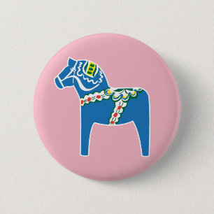 Dalahäst Dala-paardenblauw Ronde Button 5,7 Cm