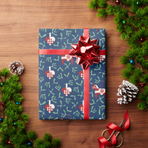 Dalahorse, geplooide harten en maretak kerst cadeaupapier