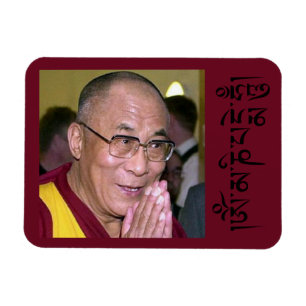 Dalai Lama Praying with Om Mani Padme Hum Mantra Magneet