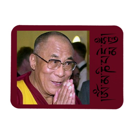 Dalai Lama Praying with Om Mani Padme Hum Mantra Magneet (Horizontaal)