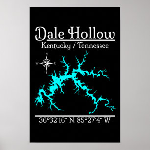 Dale Hollow Lake Kentucky Tennessee Nautische Kaar Poster
