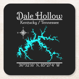 Dale Hollow Lake Kentucky Tennessee Nautische Kaar Vierkante Kartonnen Onderzetter